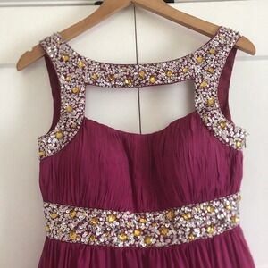 Basix Black Label 100% Silk Beaded Sequin Party Dress Fuchsia Pink Flouncy Sz 4